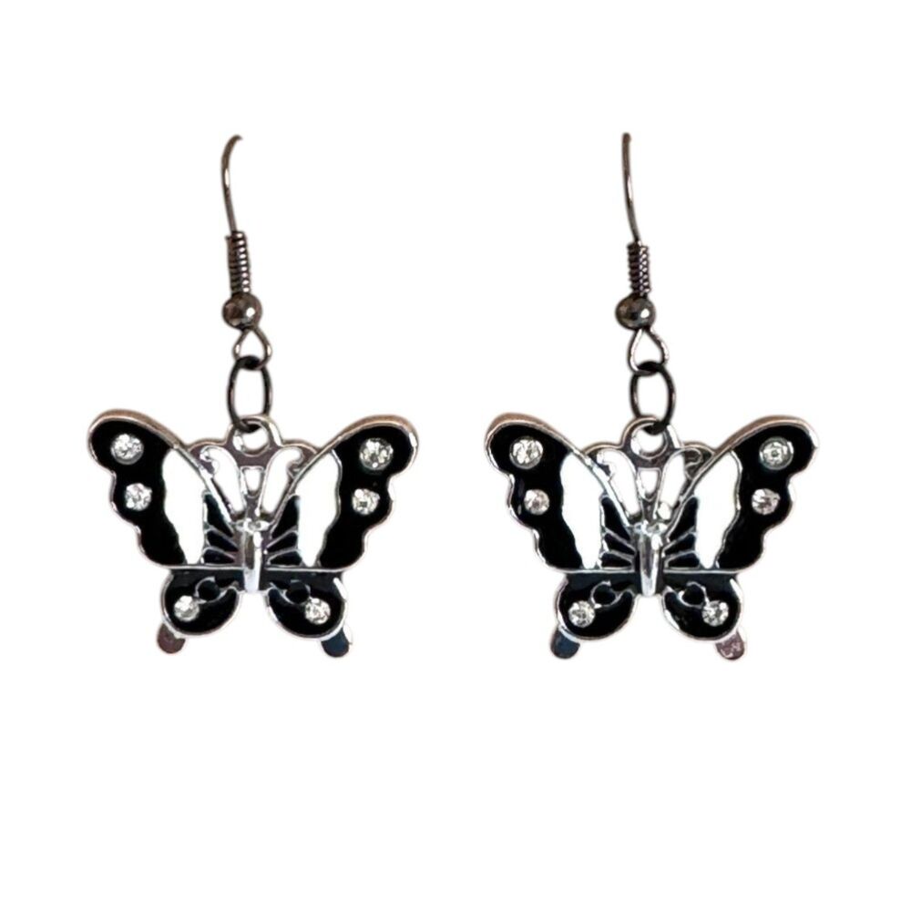Indio Jewelry Black and White Enamel Butterfly Black Earrings #346